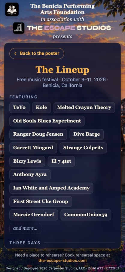 The lineup, opened from the poster on a phone.